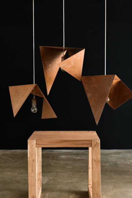 3 lampy wiszące z zardzewiałej stali - geometryczne nowoczesne