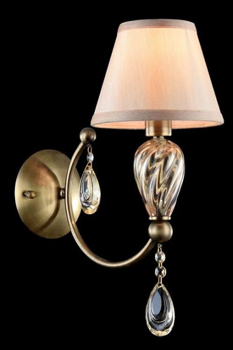 Lampa klasyczna - brązowy metal, beżowa tkanina, szkło w odcieniu szampańskim - Maytoni